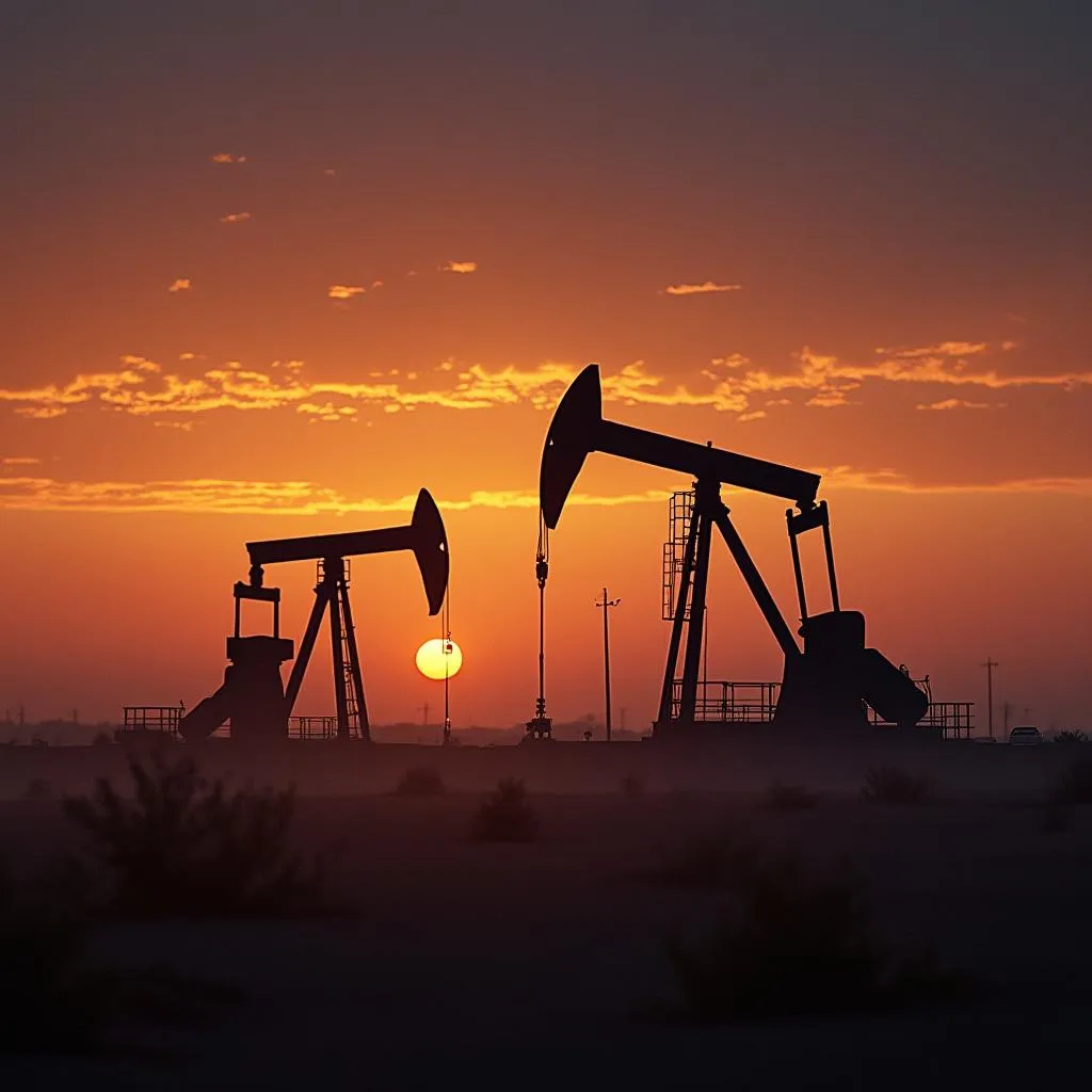 Campo petrolero al amanecer